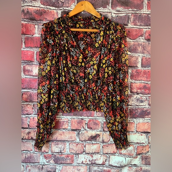 Free People Tops - Free People Twyla Mesh Smocked Floral Crop Top